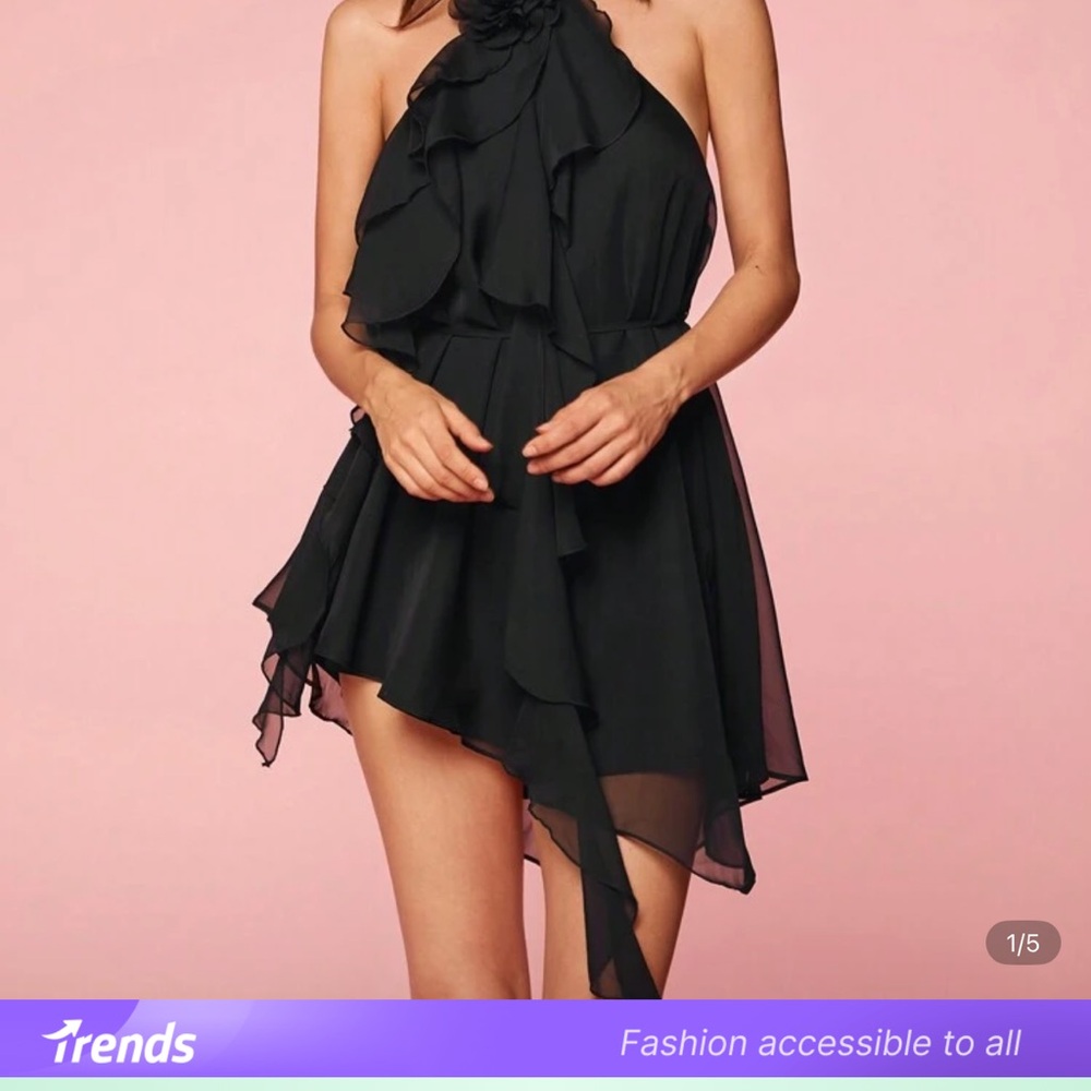 SHEIN Black Asymmetrical Ruffled Halter Mini Dress